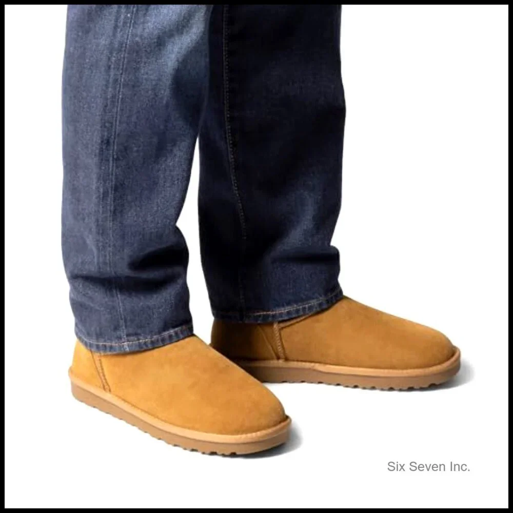 Men's Winter Boots Cozy Suede Leather Outdoor Casual Warm Fuzzy Classic Short